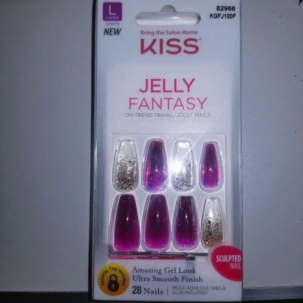 Kiss brand Jelly Fantasy Jelly Dream Press-On Nails, Long Length, Maroon/Gold